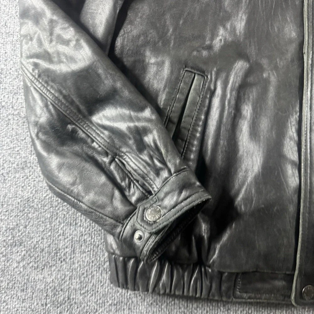 Pierre Cardin Jacket Mens XL Black Leather Bomber Full Zip Lined Insulated
